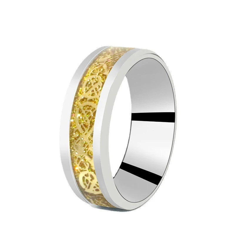 Anillos con diseño de dragón dominante de acero inoxidable de 8mm para hombres y mujeres, anillo Punk con incrustaciones de fibra de carbono azul, bagues pour femme