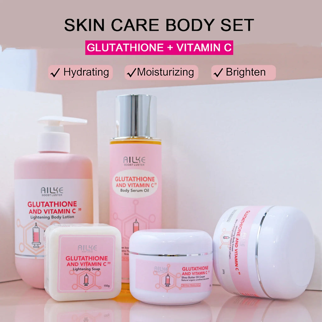 AILKE blanqueamiento eliminar manchas negras loción para el cuidado de la piel Facial crema hidratante glutatión corporal vitamina C piel negra cara nuevo conjunto