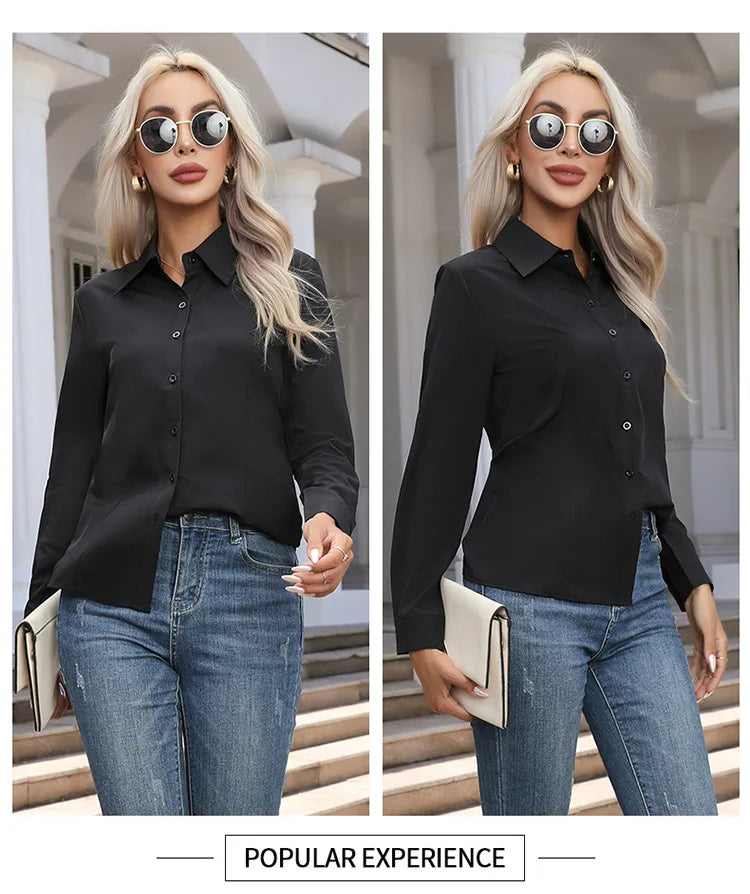 Blusa Elegante de Gasa con Botones para Mujer, Camisa Informal de Manga Larga con Cuello Camisero para Primavera y Verano, Blusa Tipo Túnica para Oficina