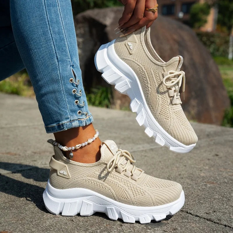 Zapatos de punto para mujer, zapatos ligeros y transpirables para mamá, talla grande, cómodos, antideslizantes, informales, suela plana, sin cordones, primavera 2025