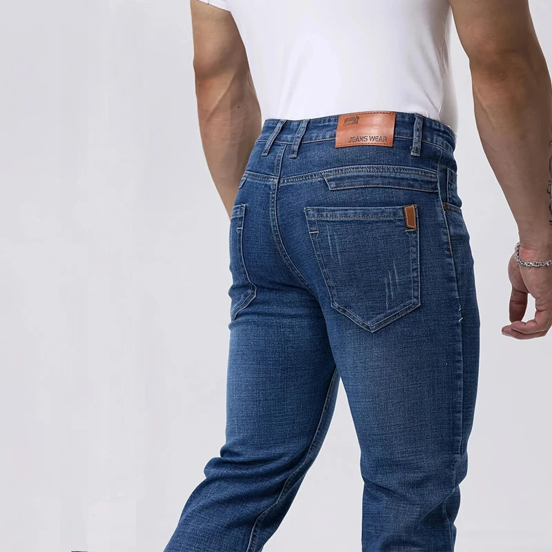 Primavera otoño hombres de negocios Jeans Casual recto estiramiento moda clásico negro cielo azul gris trabajo Denim pantalones marca ropa