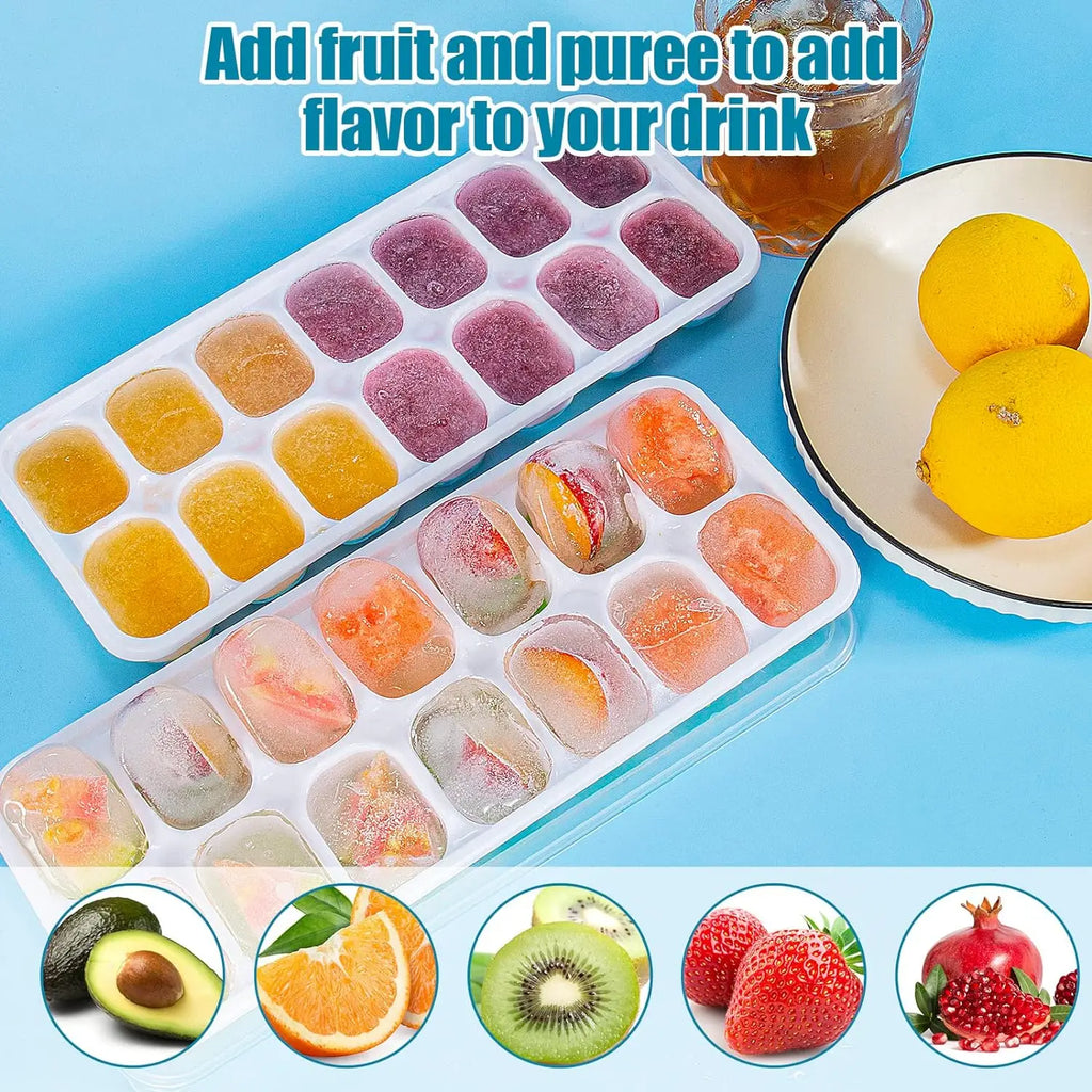 Bandeja para cubitos de hielo, molde de silicona con cubierta cuadrada de 14 cubos, moldes para cubitos de hielo de fácil liberación, barra de cocina de verano, herramientas para hacer bebidas heladas DIY