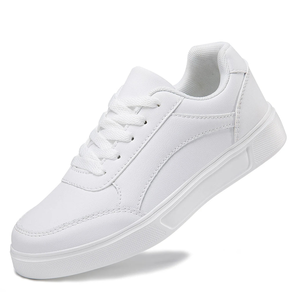 Baasploa Zapatillas de deporte informales para mujer Zapatillas de plataforma de cuero para mujer Zapatos de skate cómodos clásicos antideslizantes