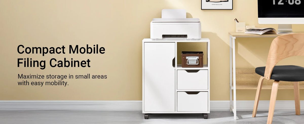SoBuy FBT105-W mesa impresora con 2 cajones y 1 puerta archivos armario rollo contenedor carrito de oficina carrito lateral contenedor de oficina Blanco