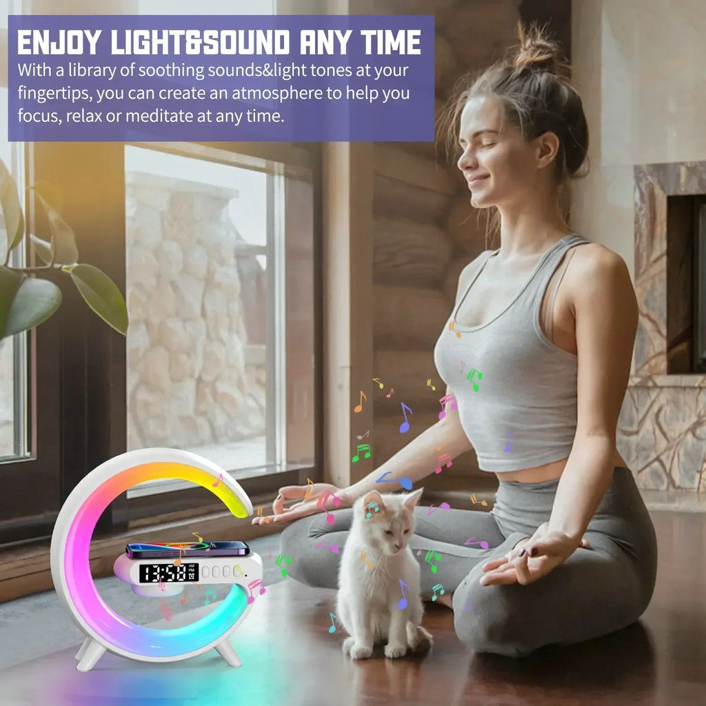 Soporte de cargador inalámbrico multifunción, altavoz despertador con luz RGB para iPhone, Samsung, Xiaomi, Mini estación de carga rápida