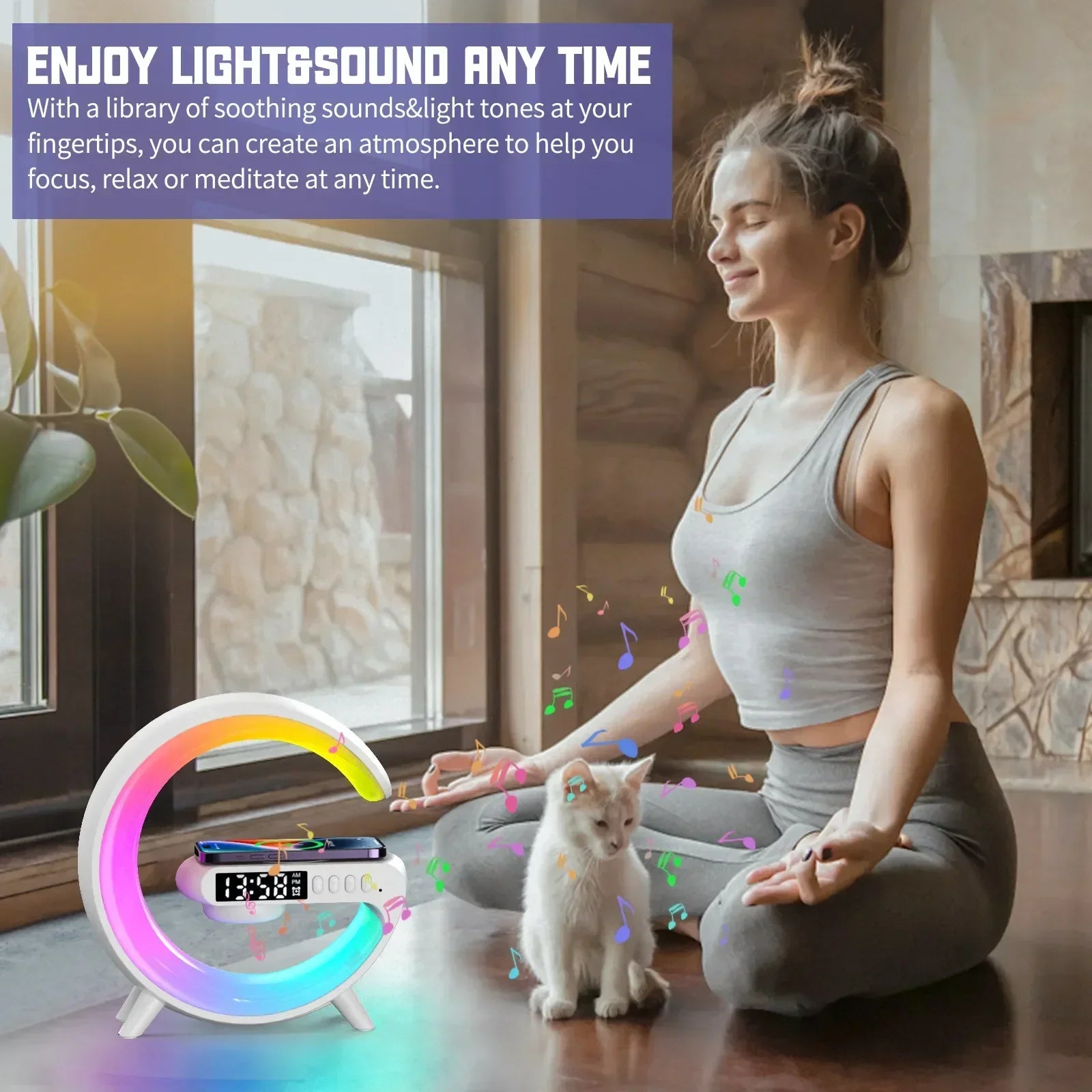 Soporte de cargador inalámbrico multifunción, altavoz despertador con luz RGB para iPhone, Samsung, Xiaomi, Mini estación de carga rápida