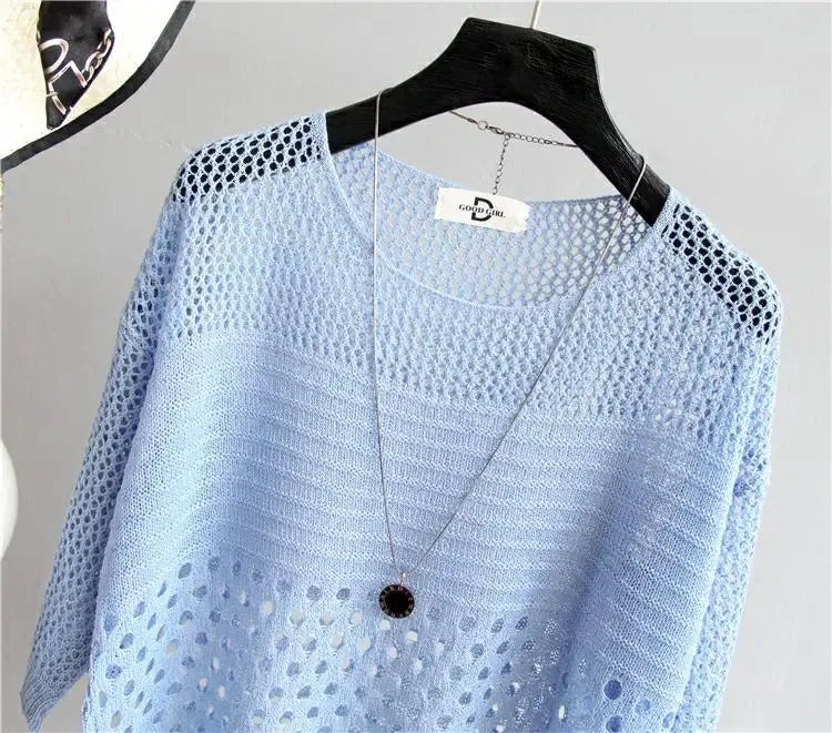 Primavera y novedad de verano, chaleco tejido de seda de hielo, Top calado, parte inferior fina, ropa de calle, camisa para mujer