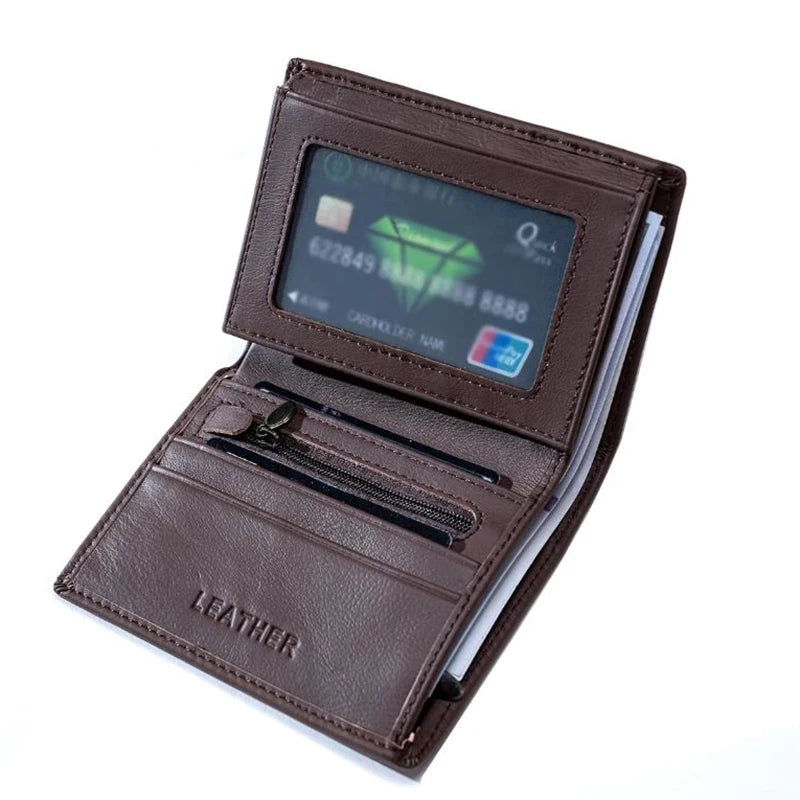 Cartera para hombre, billeteras de cuero genuino para hombre, monedero con cremallera, billeteras de negocios verticales, tarjetero antirrobo RFID, monedero