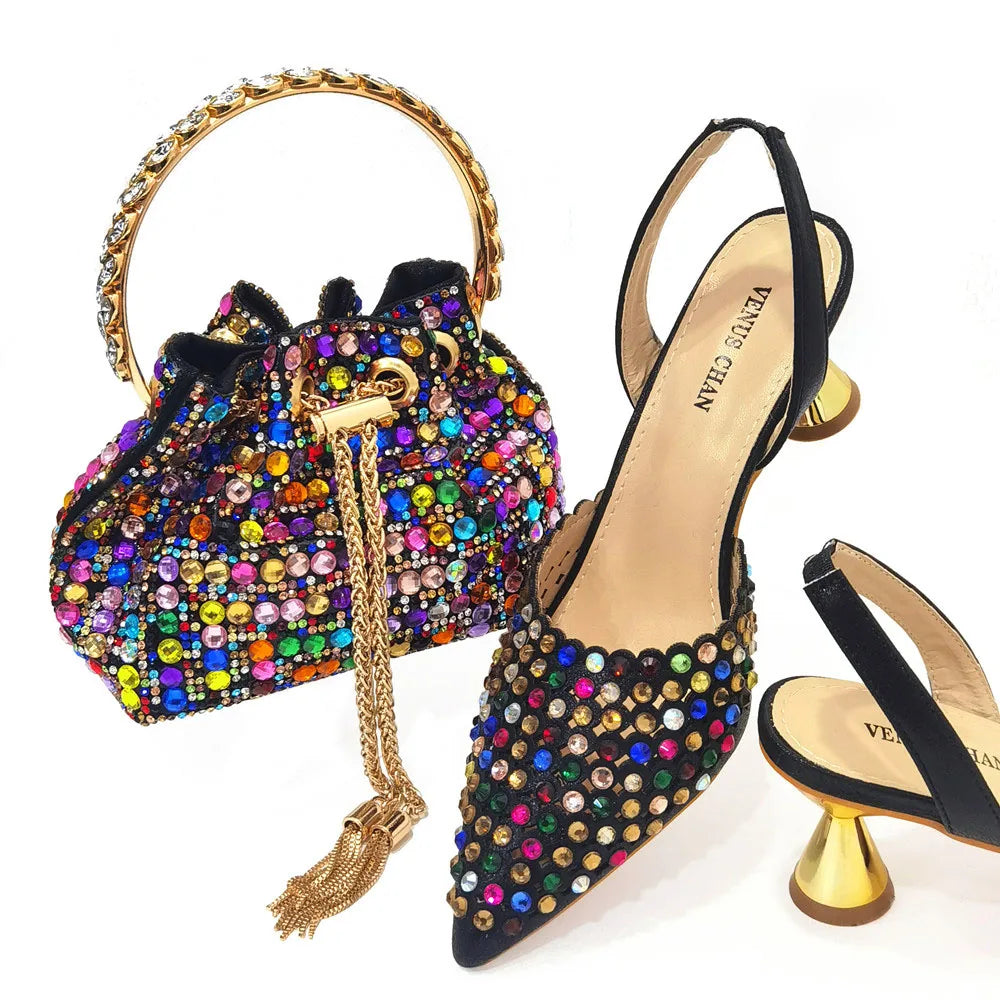 Sandalias con fondo de Muffin decoradas con cuentas para mujer, zapatos y bolso cómodos y versátiles, elegantes, a la moda, verano, 2023