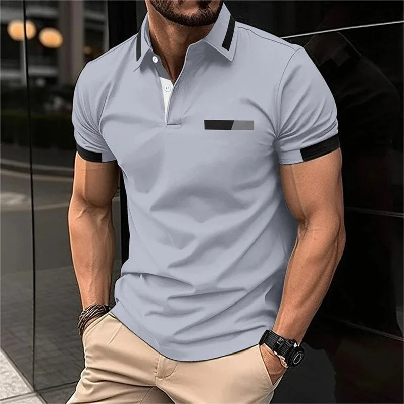 Camiseta deportiva informal para hombre, Polo elástico de manga corta para gimnasio y correr, top con solapa, camiseta ajustada para hombre