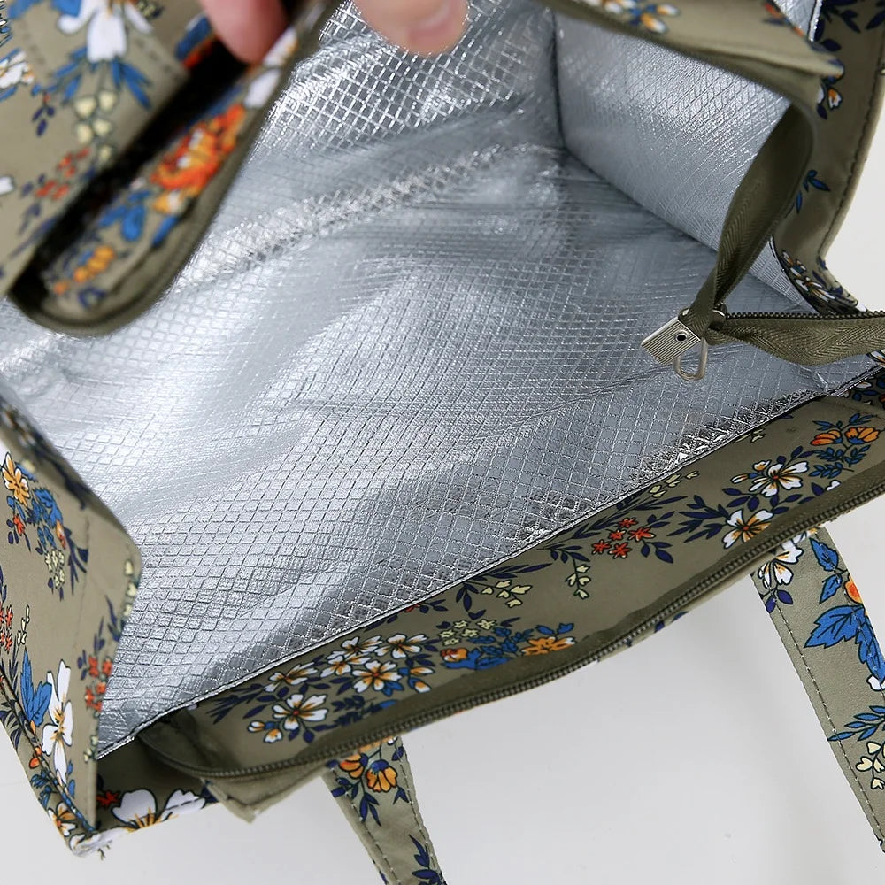 Bolso de mano grueso de gran capacidad con estampado de nailon de nuevo estilo, bolsa de almacenamiento para fiambrera semicerrada con cremallera portátil de trabajo, bolsa bento