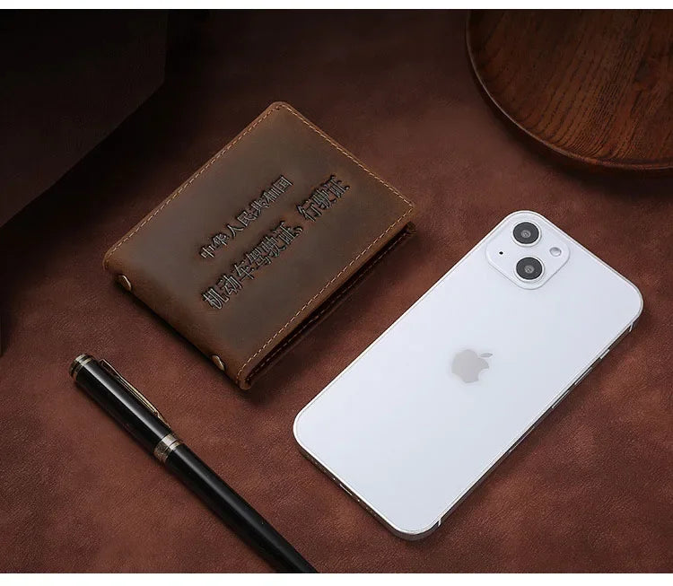Tarjetero de cuero auténtico para hombre, cartera para documentos de coche, de alta calidad, para licencia de conducir, 8,2x10,5 cm