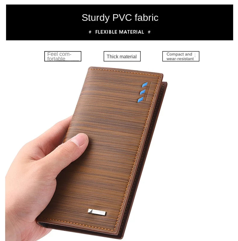 Nueva cartera larga estilo libro de cheques de Color café para hombre de gran capacidad PU Retro largo para hombres con ranuras para tarjetas con ventana de identificación