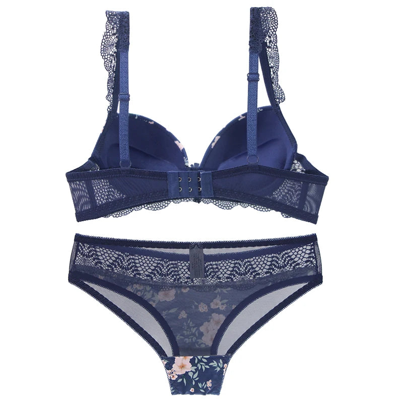 Conjunto de sujetadores sexys para mujer, ropa interior Floral con lazo de copa BCDE grande, negro, Beige, azul, rojo, blanco, lencería de encaje, novedad de 2023