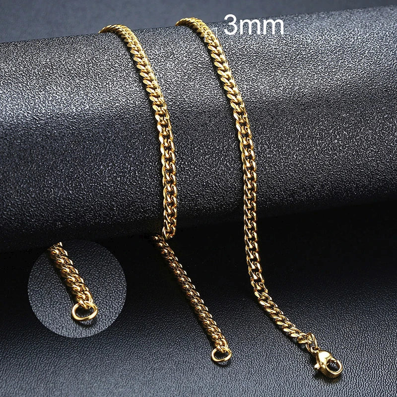 Vnox Collar de cadena cubana para hombre y mujer, gargantillas de cadena de eslabones curvos de acero inoxidable Punk básico, Collar de Metal sólido de Color dorado Vintage
