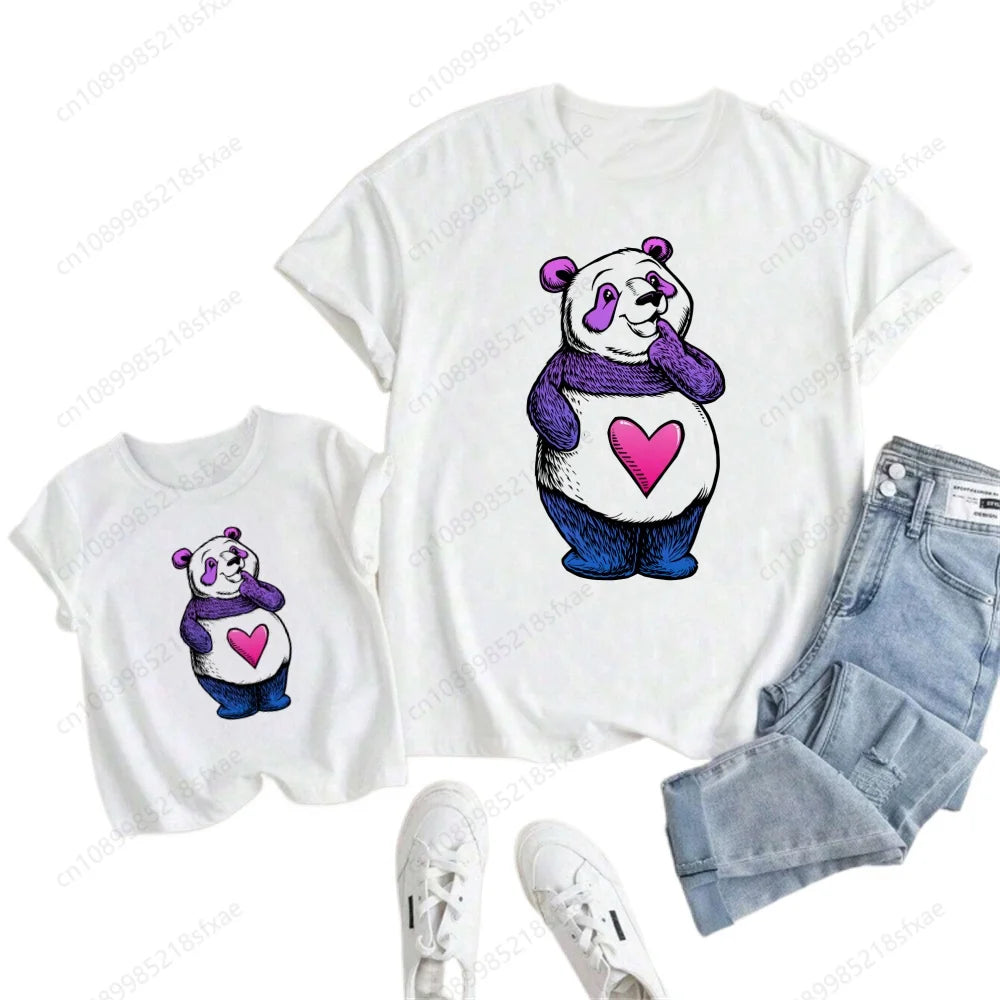Camiseta de verano para niños y niñas, ropa blanca con Panda de dibujos animados