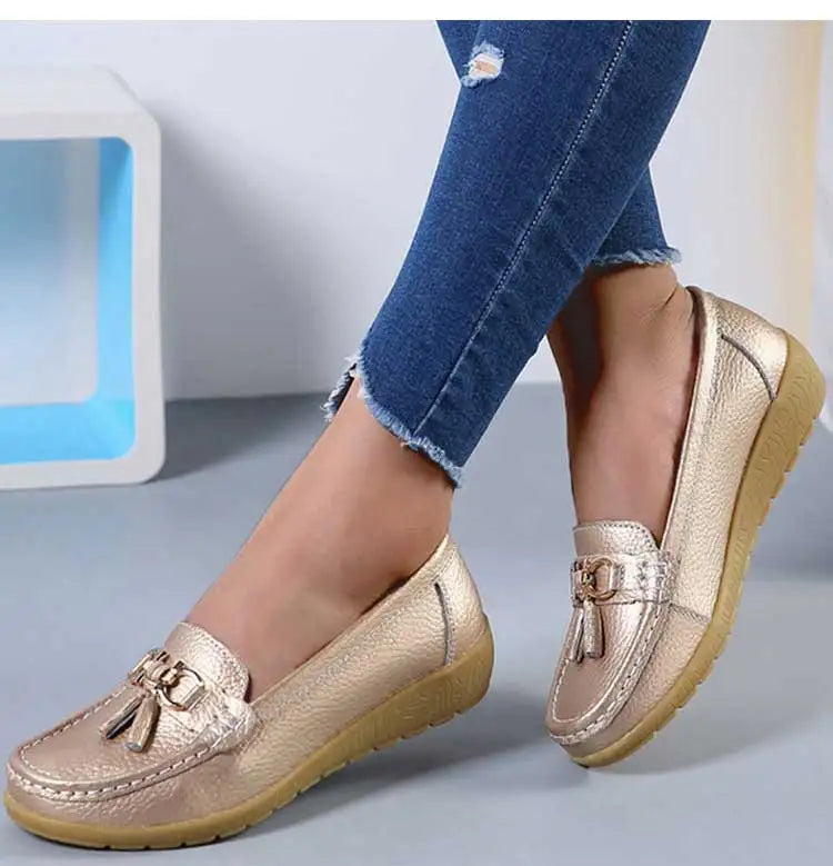 Zapatos de Mujer, mocasines de enfermera, Zapatos planos clásicos, Zapatos planos cómodos para Mujer, calzado informal de cuero blanco para Mujer