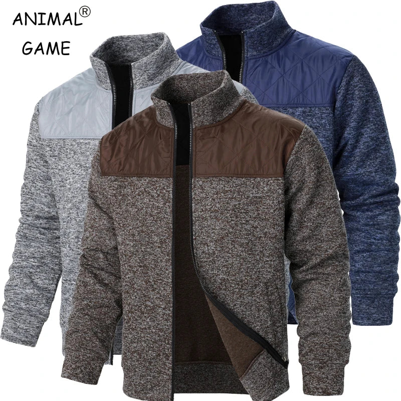 Sudaderas de retales para hombre, chaqueta con cuello levantado, cárdigan ajustado, ropa de calle, ropa deportiva, abrigo informal con cremallera, chándal para exteriores para hombre