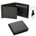 Cartera de cuero genuino para hombre, monedero suave negro clásico, tarjetero con bolsillo para monedas