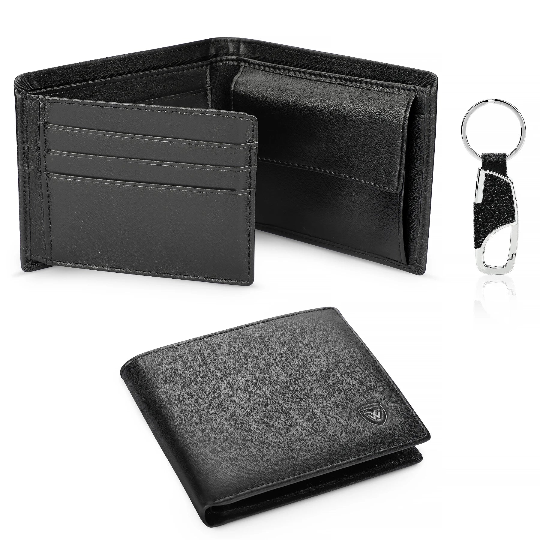 Cartera de cuero genuino para hombre, monedero suave negro clásico, tarjetero con bolsillo para monedas