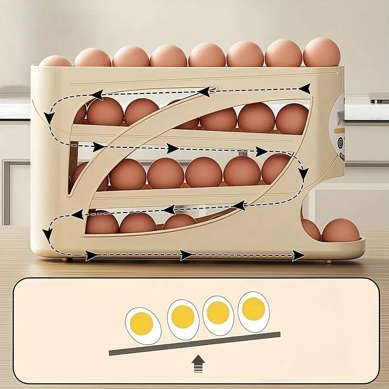 Contenedor de almacenamiento de huevos rodante de 3 niveles para refrigerador, estante organizador de 24 huevos, caja de almacenamiento de cocina y nevera de gran capacidad