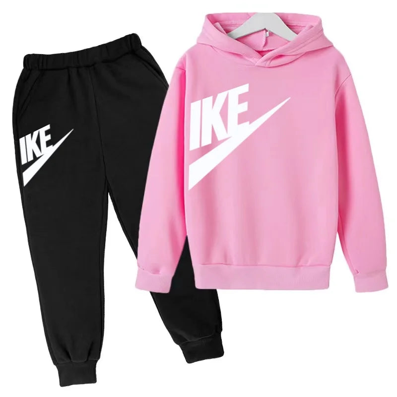 Sudadera con capucha de manga larga para niños de 3 a 12 años, abrigo deportivo para niñas pequeñas, Top + Pantalones, conjunto informal elegante, Otoño e Invierno