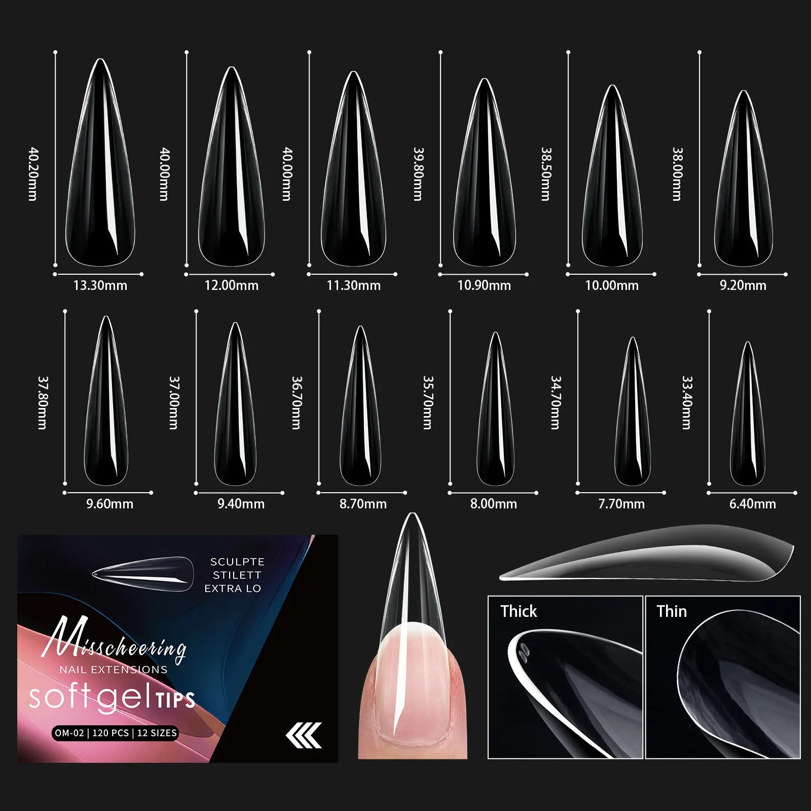 120/140 Uds. Puntas de uñas postizas de aguja de almendra extensión de uñas postizas suaves y transparentes para el hogar DIY salón de uñas manicura prensa en las uñas