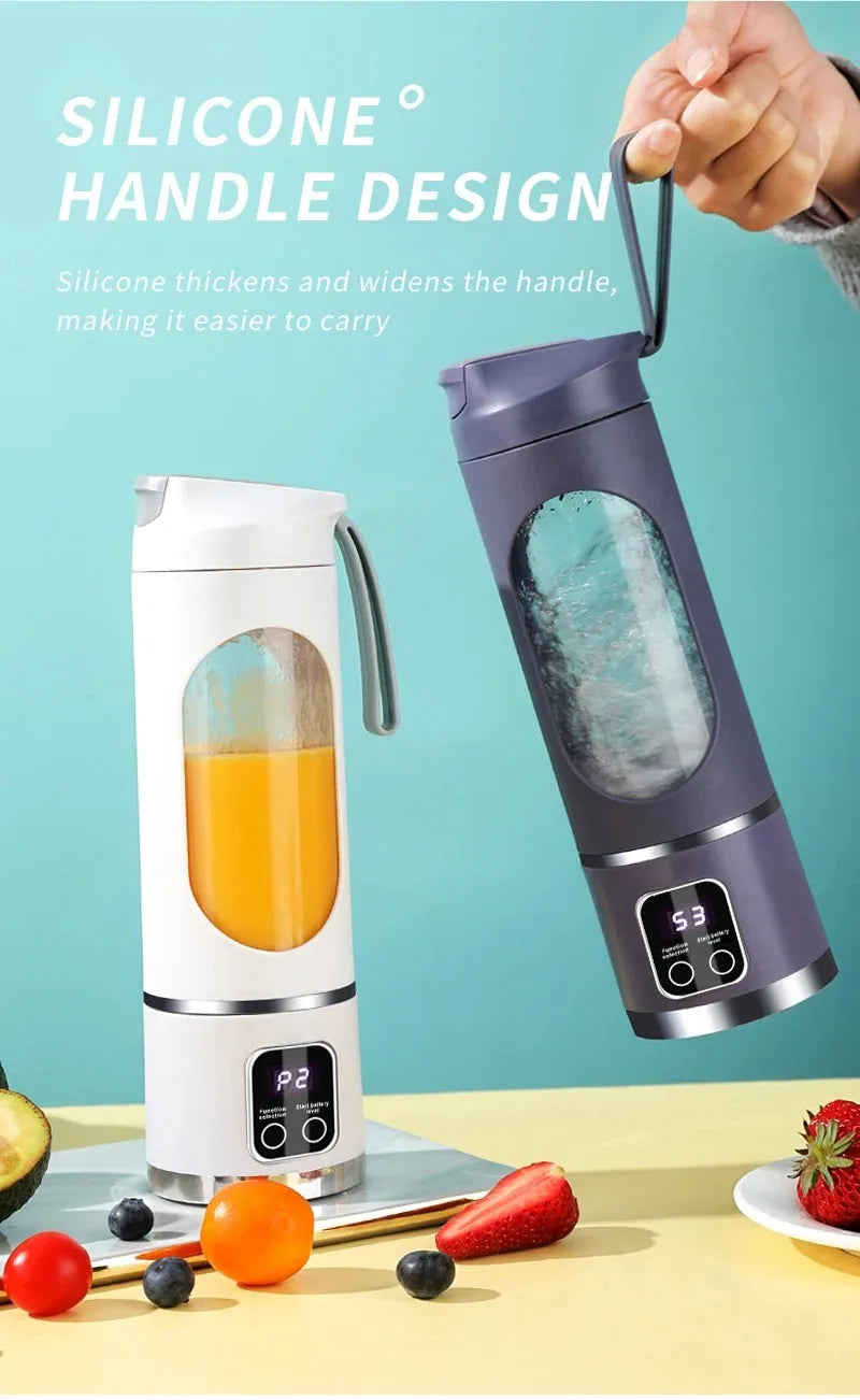 Exprimidor de frutas portátil de 10 hojas, capacidad de 450ml, 3 engranajes, licuadora recargable por USB, trituradora de hielo para batidos y batidos, taza exprimidora