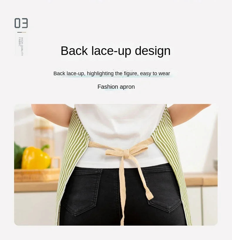 Delantal de lino a rayas para el hogar, sin mangas, cuello colgante, elasticidad ajustable, cocina, jardinería, delantal de estilo japonés nuevo