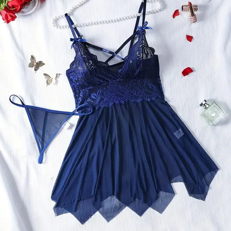 Conjunto de 2 uds de camisón de encaje para mujer, ropa de casa exquisita, nuevo pijama verde para la noche, camisón transparente dividido, conjuntos de bragas con sujetador con cuello en V