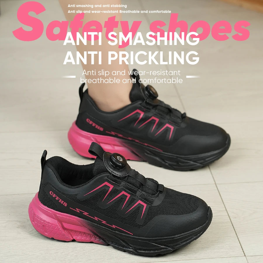 Zapatos de seguridad para mujer, botas de trabajo con punta de acero, zapatillas deportivas transpirables a prueba de perforaciones, botas de seguridad cómodas para construcción