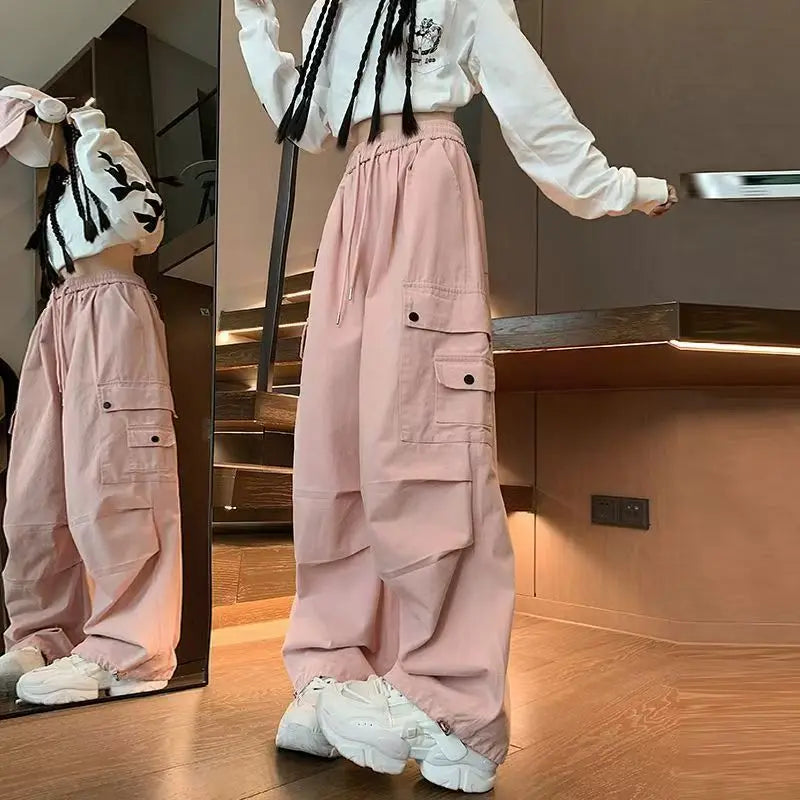 New In Women's Sweatpants Casual Matching Wide Leg Pant Chic Sportswear Loose Cargo Pants Drawstring Joggers Baggy Streetwear