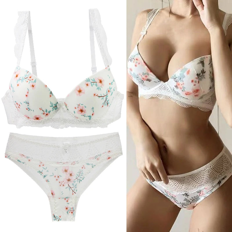 Conjunto de sujetadores sexys para mujer, ropa interior Floral con lazo de copa BCDE grande, negro, Beige, azul, rojo, blanco, lencería de encaje, novedad de 2023