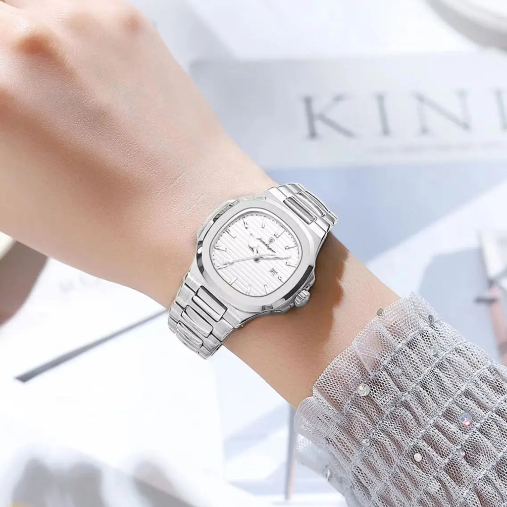 POEDAGAR, reloj de pulsera exquisito para mujer, resistente al agua, fecha luminosa, relojes de moda para mujer, reloj de cuarzo de acero inoxidable para mujer