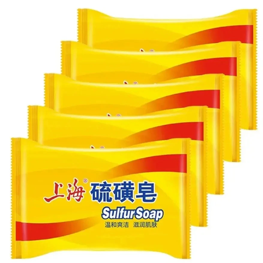 Jabón de azufre de Shanghai, jabón de baño, limpieza de manos y rostro, jabón unisex detrás de la piel, limpieza profunda, 5 uds.