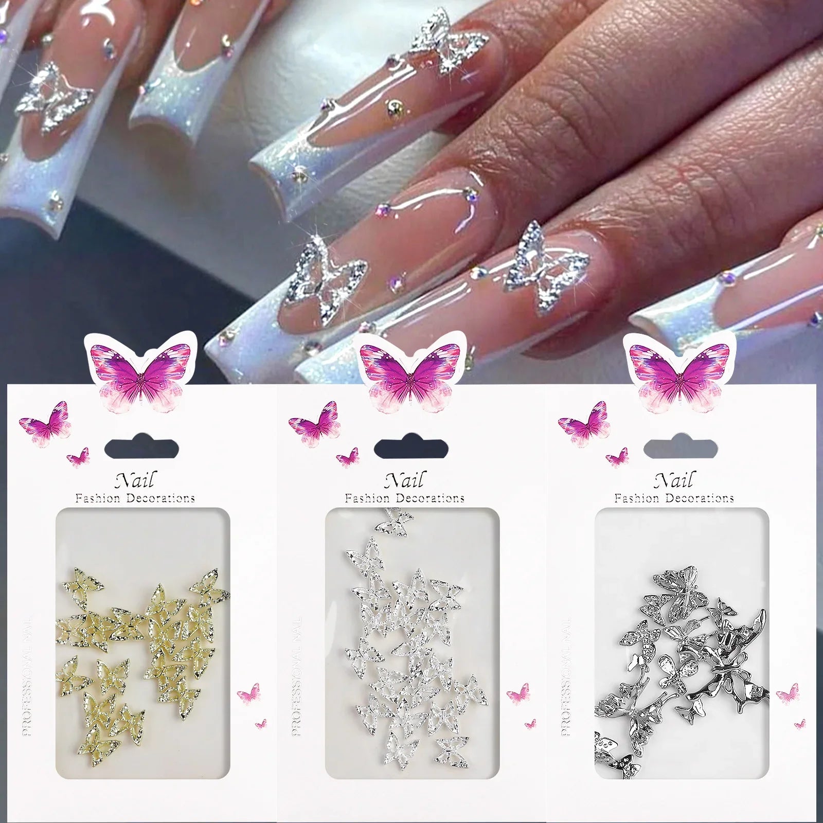 20 piezas de diamantes de imitación de mariposa de aleación para uñas, arte de uñas estereoscópico 3D, accesorios de diseño de manicura DIY de lujo