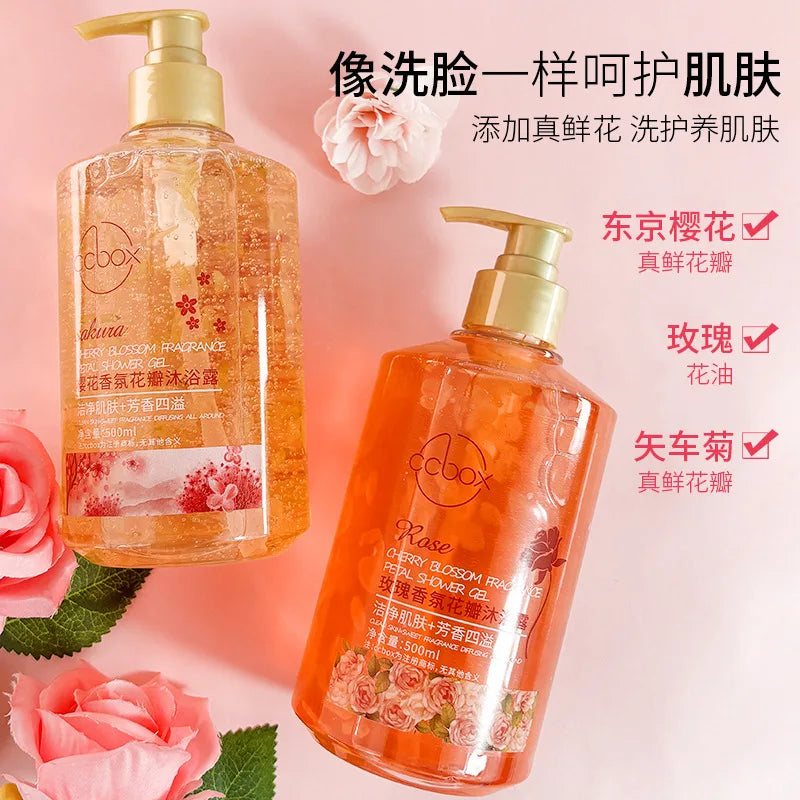 500ml pétalo flor de cerezo rosa fragancia pétalo gel de baño fragancia duradera hidratante cuerpo paquete familiar