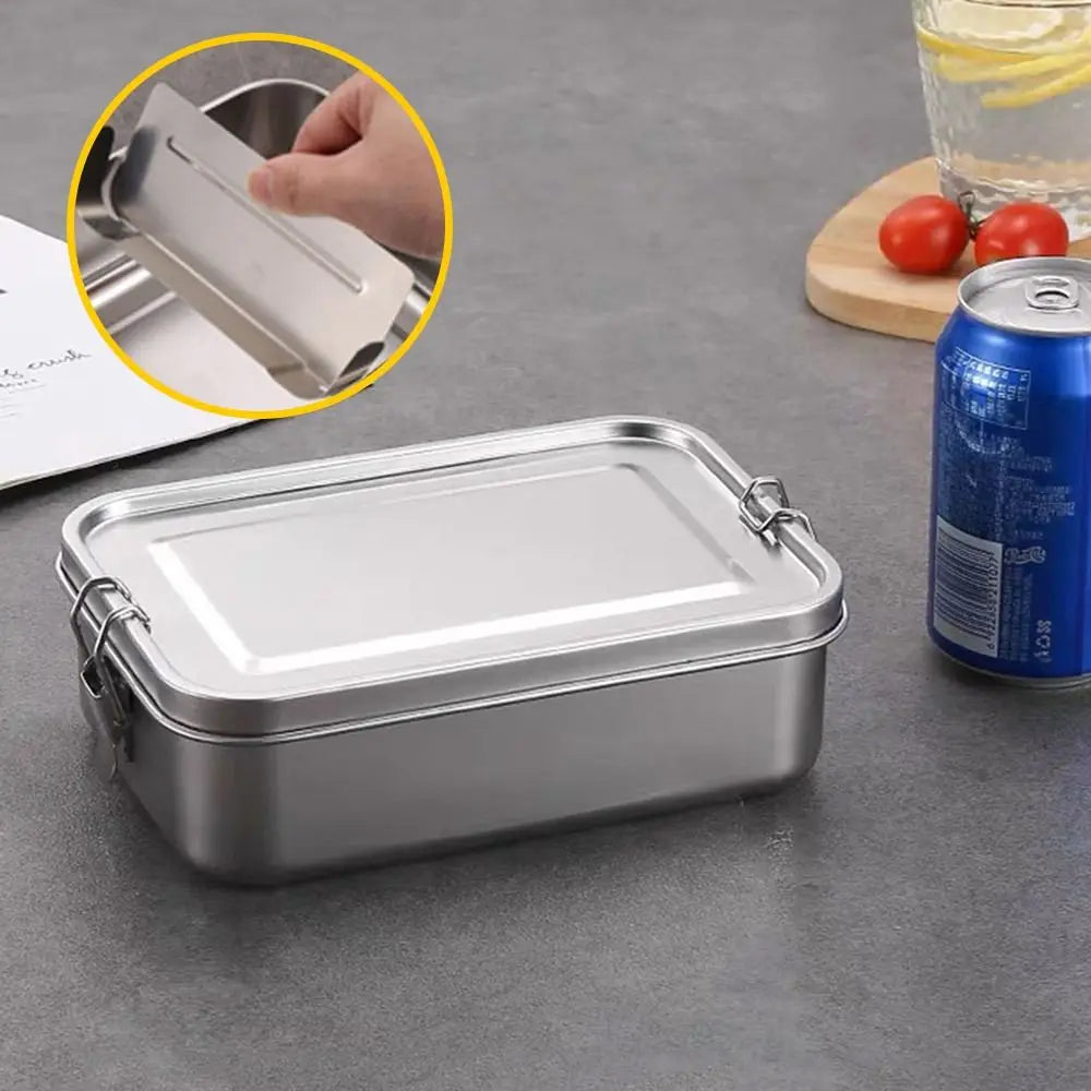 Lonchera Cuadrada de Acero Inoxidable Resistente, Lonchera de Gran Capacidad con Tapa Hermética, Contenedor de Almuerzo a Prueba de Fugas para Exteriores