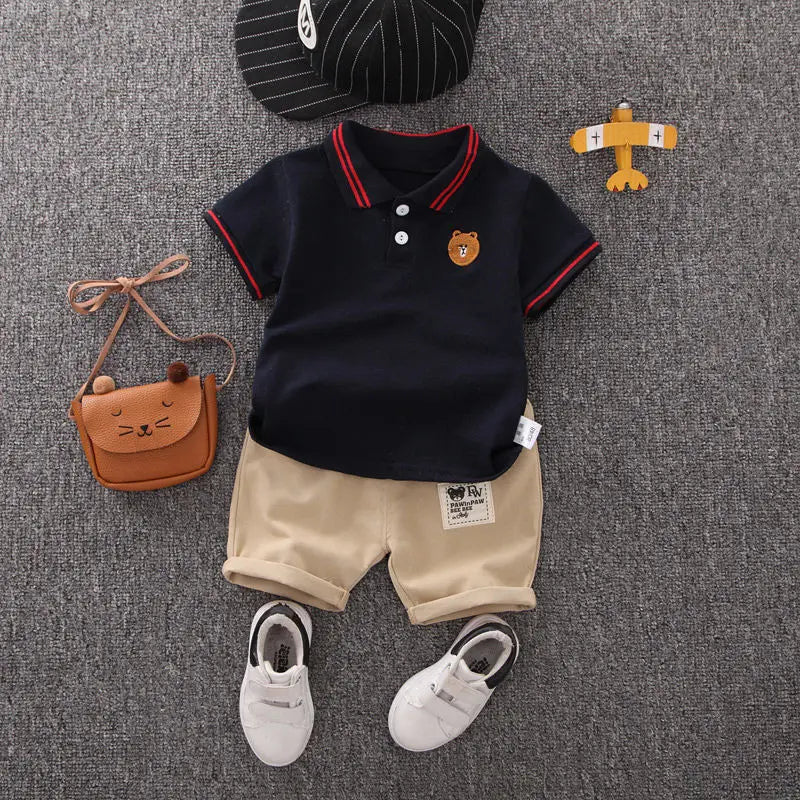 Ropa para niños, ropa para madres y niños, conjuntos para niños, camiseta, pantalones cortos, traje de moda de manga corta de algodón de verano, 2 uds.