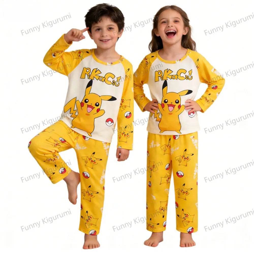 Pijamas de dibujos animados para niños de 3 a 5, 7, 9, 11 y 13 años, conjuntos de ropa para el hogar para niños, pijamas de Pikachu de manga larga para niñas, ropa de descanso para adolescentes