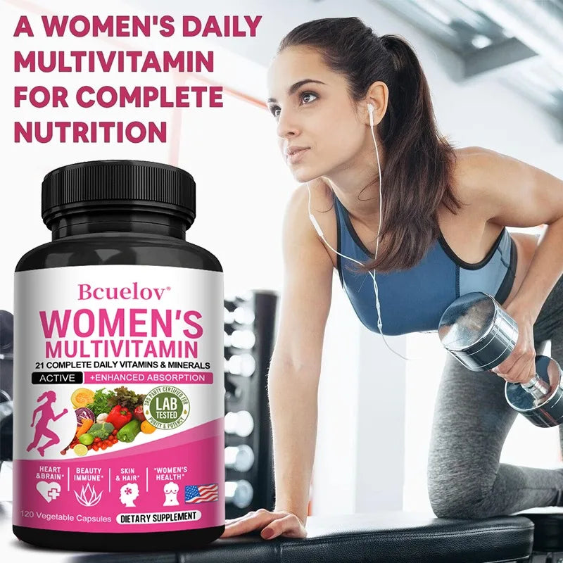 Multivitamínico Diario para Mujeres, con 21 Vitaminas y Minerales Completos para el Día a Día, Fórmula Eficiente para el Metabolismo y el Apoyo Inmunológico, 120 Cápsulas