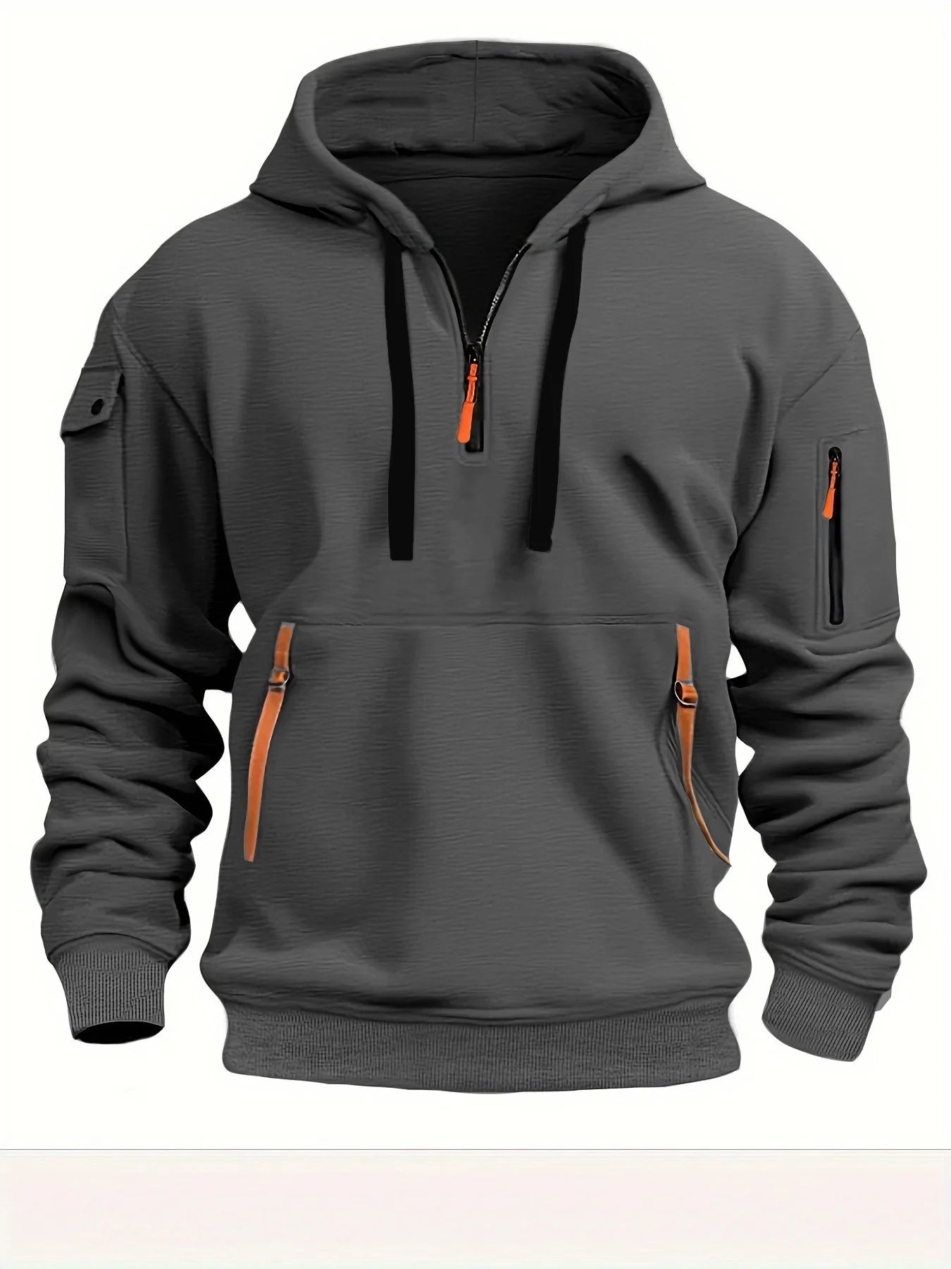 Sudadera deportiva informal para hombre, jersey de manga larga de Color sólido a la moda para primavera y otoño con bolsillo en el brazo y cuerda de tracción de talla grande