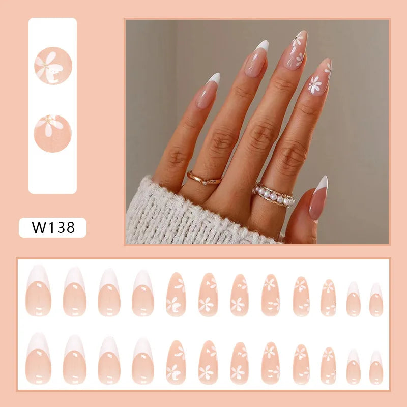 Dulce francés 24 Uds. De uñas postizas degradadas rosas, manicura de dedos artificiales brillantes, uñas postizas reutilizables para mujeres