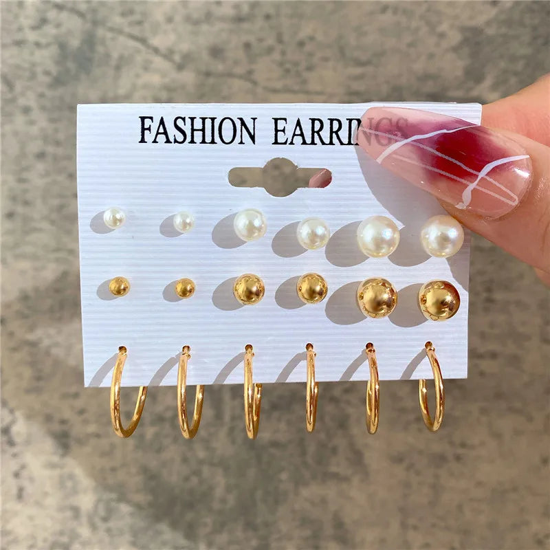 Conjunto de pendientes de aro bohemios de círculo grande para mujer, pendiente de perla Vintage bohemio de Color dorado, pendientes de circonita con forma de corazón, regalos de joyería