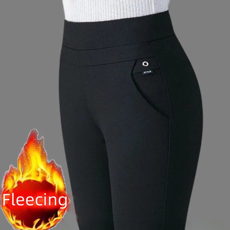 Pantalones de talla grande para mujer, ropa básica de lana para oficina, pantalones pitillo térmicos gruesos y finos, Otoño e Invierno 2024