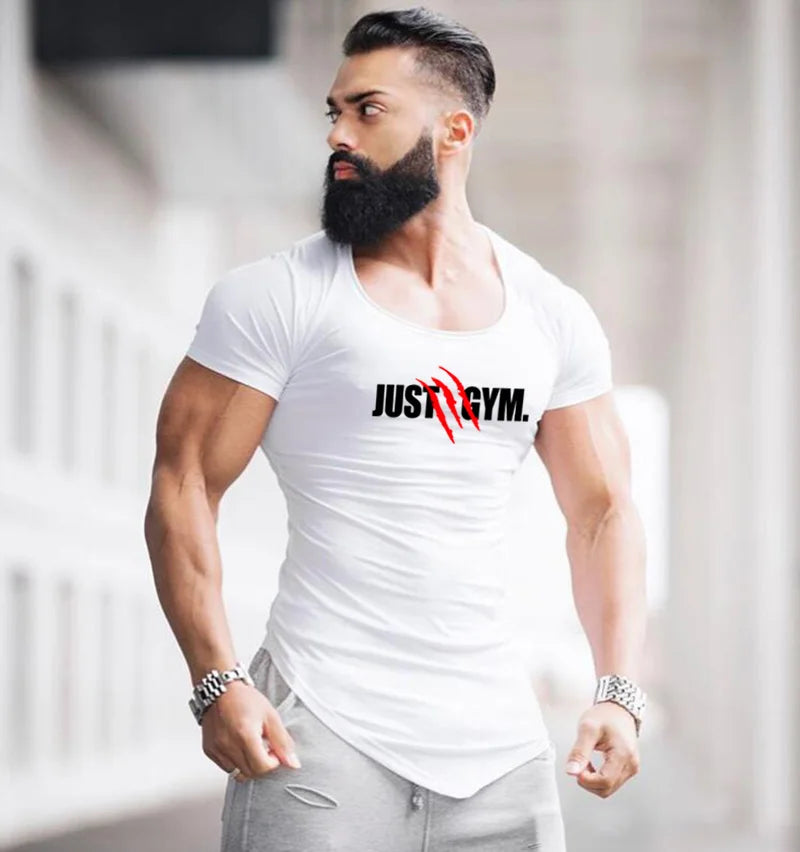 Camisetas deportivas de manga corta para correr para hombre, ropa deportiva ajustada transpirable de algodón para verano, camisetas musculares para gimnasio, culturismo y Fitness