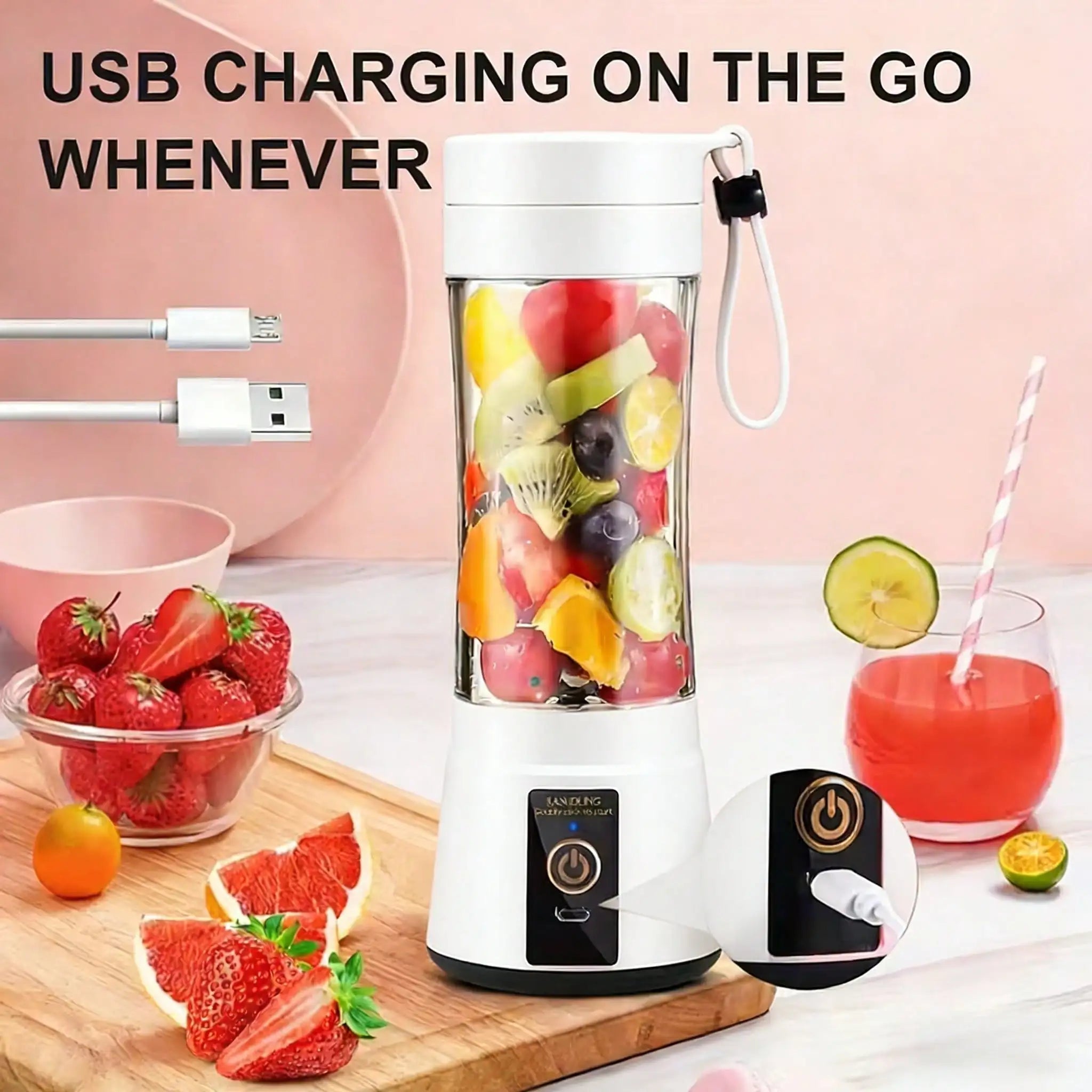 Exprimidor portátil con carga USB de 12 cuchillas, mini licuadora personal de 500 ml, máquina eléctrica para hacer batidos, mezclador compacto recargable para batidos, bebidas de frutas y verduras, uso en viajes, hogar, of