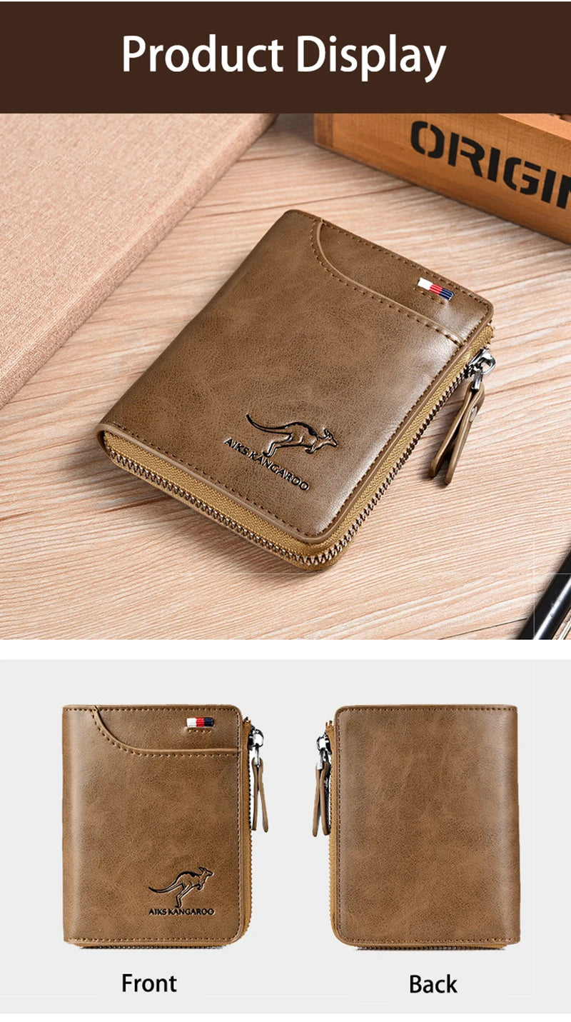 Cartera para hombre, tarjetero de cuero, monedero con cremallera, carteras de lujo para hombre, monederos con protección RFID, cartera Masculina de lujo