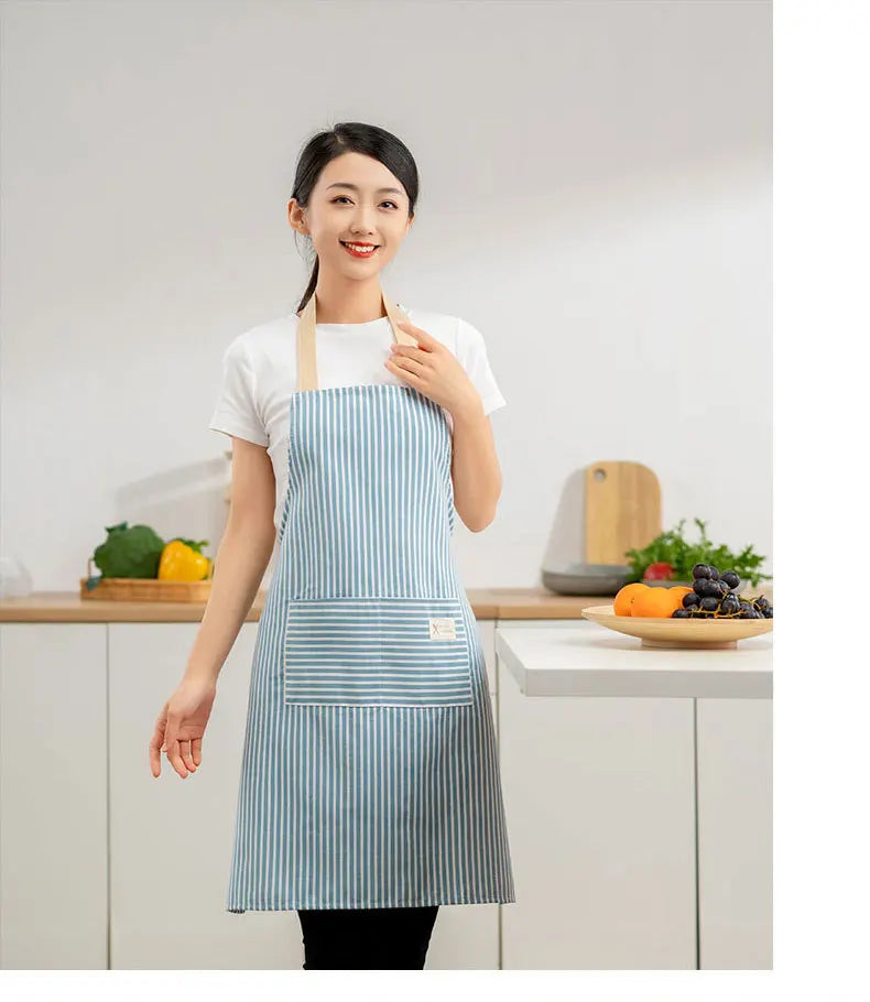 Delantal de lino a rayas para el hogar, sin mangas, cuello colgante, elasticidad ajustable, cocina, jardinería, delantal de estilo japonés nuevo