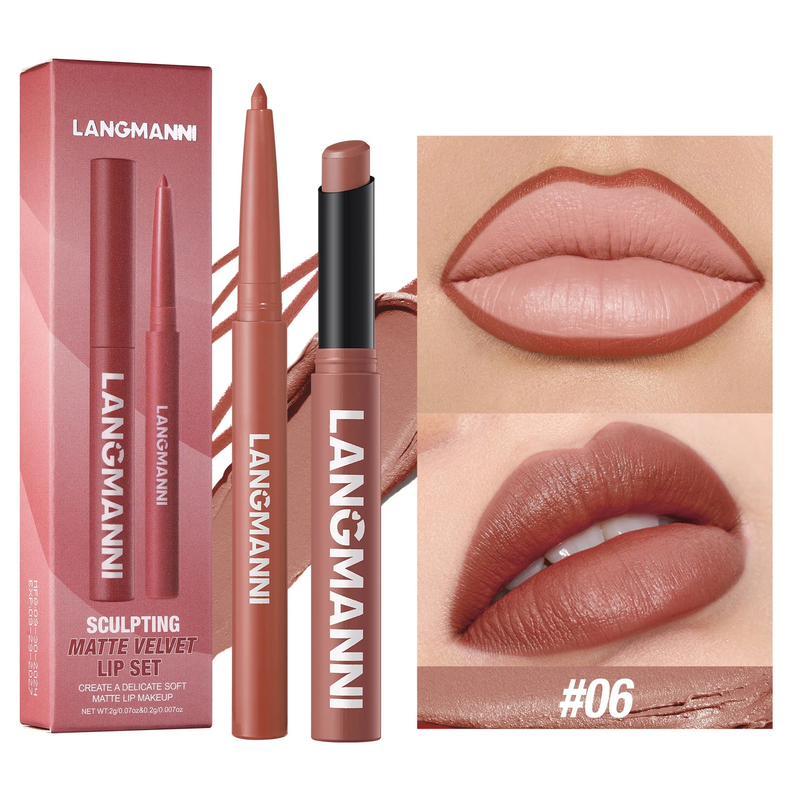 Delineador de labios impermeable integrado + juego de lápiz labial, sin manchas, sin desvanecimiento, sin taza, duradero, fácil de crear un maquillaje perfecto.